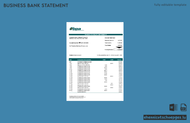 Cuba Banco Popular de Ahorro BPA-Unternehmenserklärung Beispielvorschau im Word- und PDF-Format